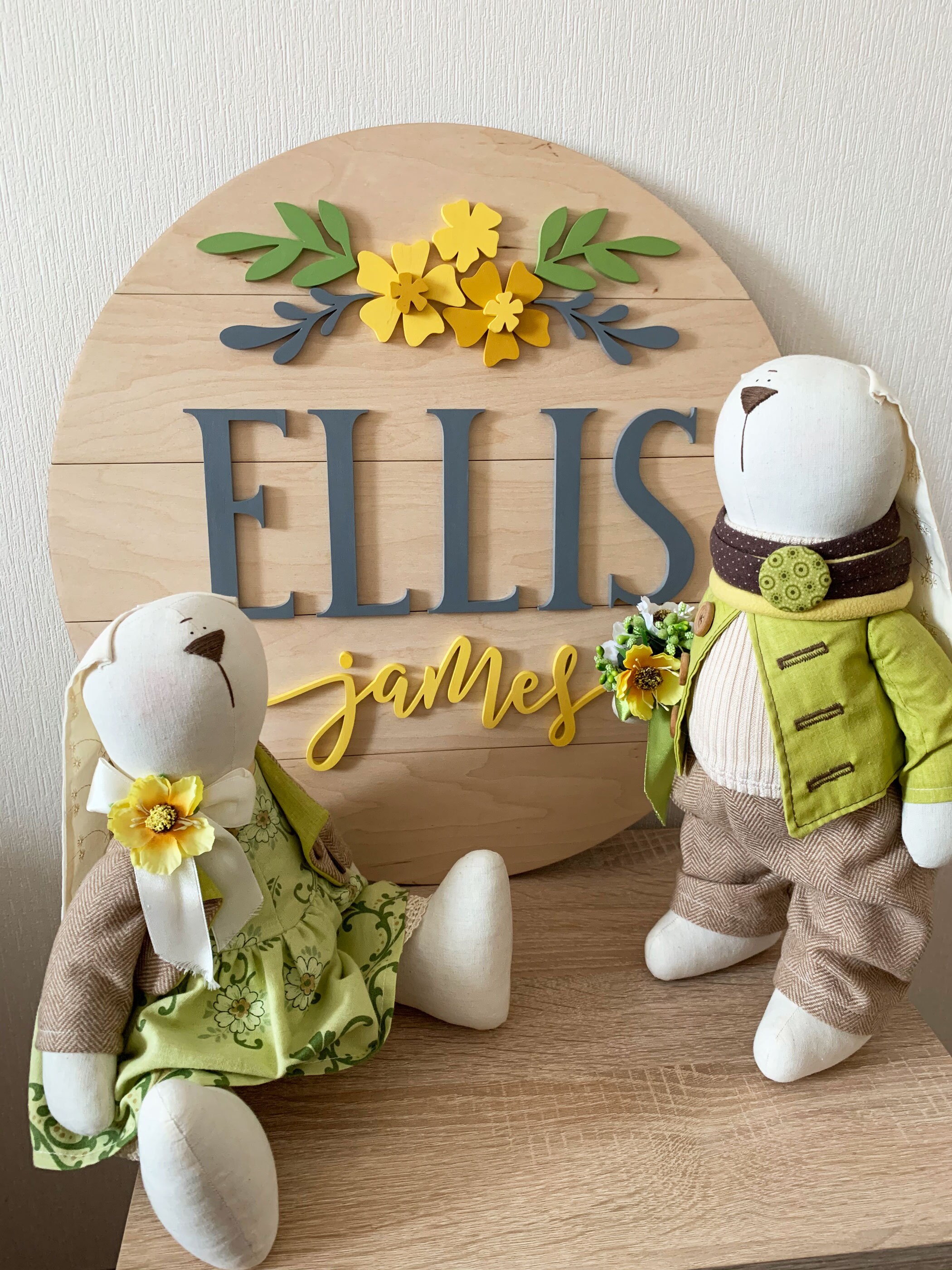 Wooden name plaque for nursery girl Floral baby name sign Etsy