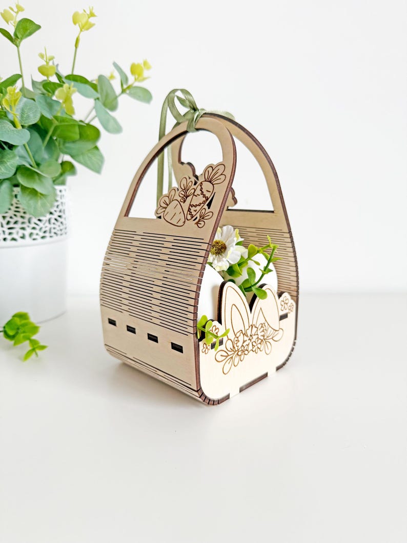 Bunny Easter Egg Basket SVG Laser Cut File, Kids Egg Holder for 4 Eggs ...