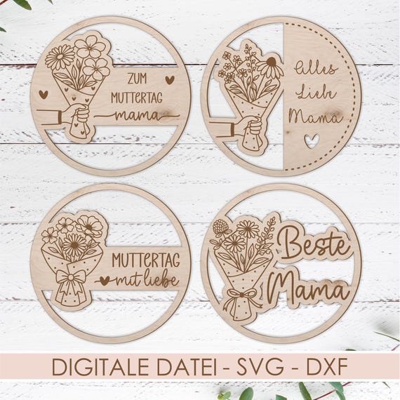 Muttertag Kranz Laserdatei SVG Set, Mama Geschenk Holz Blumenloop