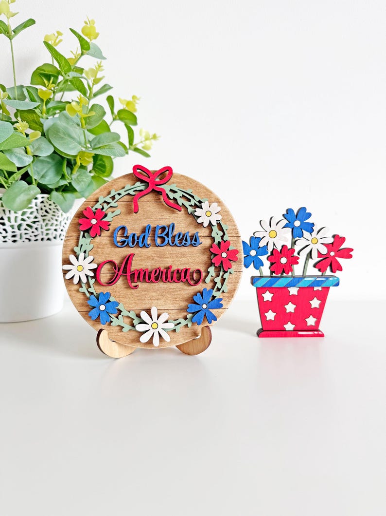 God Bless America Round Sign and Flower Pot SVG Set for 4th of July ...