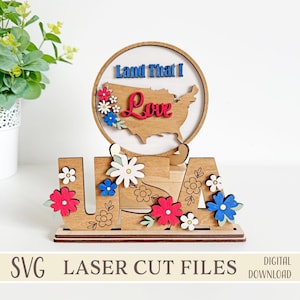 Abgestuftes Tablett SVG-Bundle, Land, das ich liebe, rundes Schild, USA Holzschilder, 4. Juli, USA Karte Laserschnittdateien Cricut Glowforge