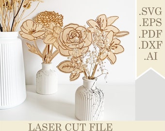 Flores del mes de nacimiento SVG, Flores silvestres Archivo cortado con láser, Regalo de flores de nacimiento para mamá, Descarga digital personalizada de flores de nacimiento del Día de las Madres