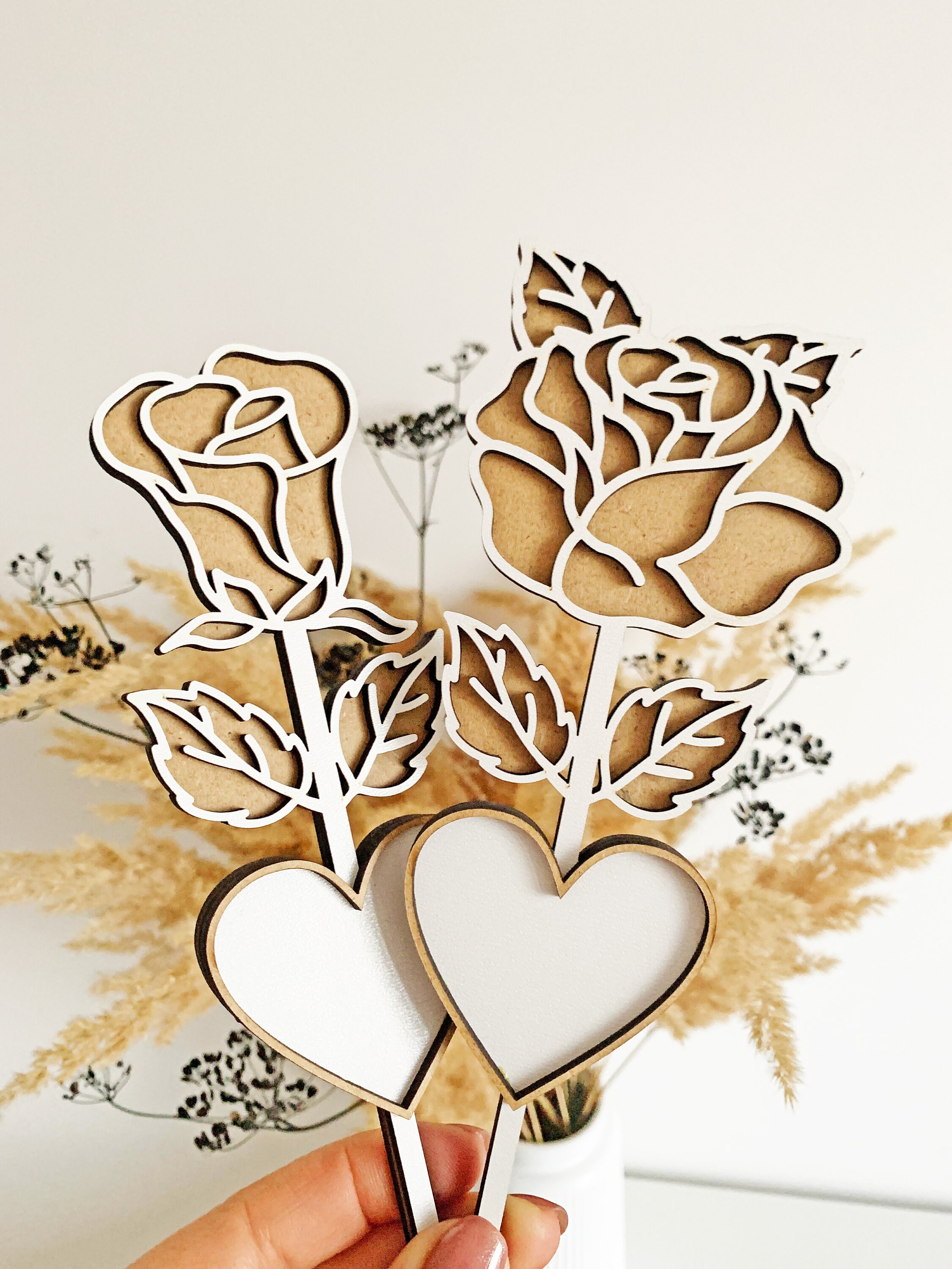 Laying Roses Svg Standing Rose SVG, Three Layered Rose & Heart With Stand Laser Cut ...