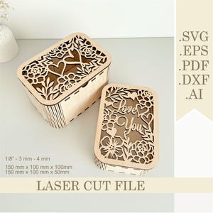 Heart Gift Box SVG Laser Cut File, Love you Valentine&#39;s day gift box, Romantic Wedding box, Mother&#39;s Day gift Jeweler Case Digital Download