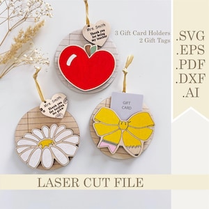 Lehrer Wertschätzung Geschenk Kartenhalter SVG, Apfel und Bleistift Schleife Lehrer Ornament Laser geschnitten Datei, Bester Lehrer, Danke Lehrer Tags
