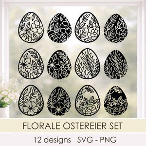 Florale Osterei SVG Bundle PlotterDatei, 12 Oster Eier motif, Cricut & Silhouette