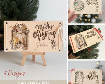 Christmas Money Holder SVG, Nutcracker Gift Cash Card Holder Laser Cut File, Merry Christmas Envelopes Glowforge xTool