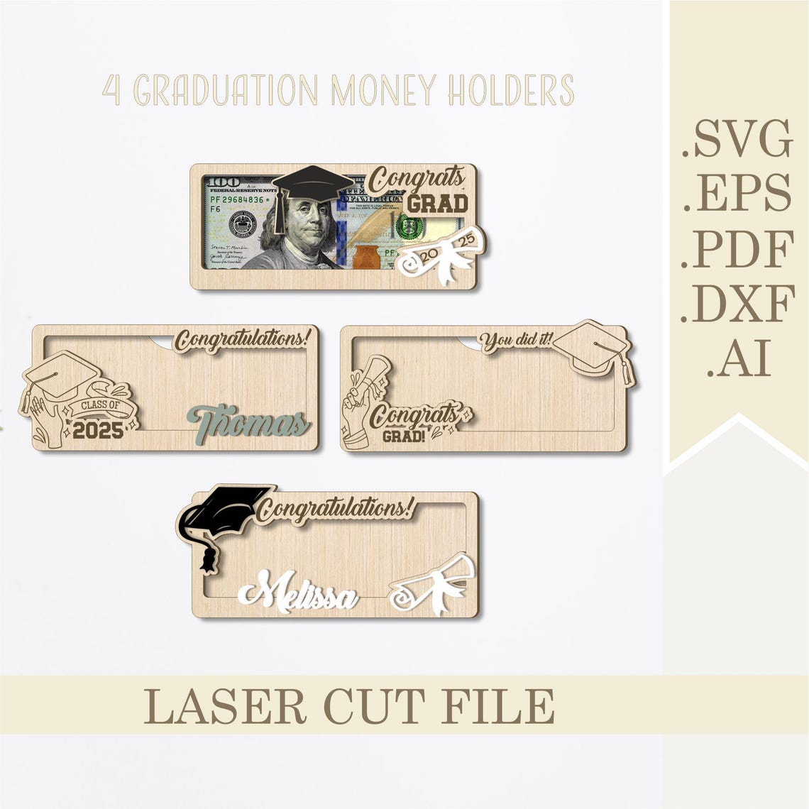 Graduation Money Holder SVG Bundle, Laser Cut File Grad Gift Cash ...