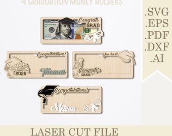 Pacchetto di file SVG per porta soldi per la laurea, file per taglio laser, porta soldi regalo per la laurea, classe 2026, confezione regalo di laurea personalizzata per studenti laureati