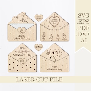 Valentinstag Geschenkkartenhalter Laser Cut Datei SVG, Valentinstag Geldgeschenk Umschlag Bargeld, Valentinstag Herz Tags, Liebesbriefe Digitale Dateien