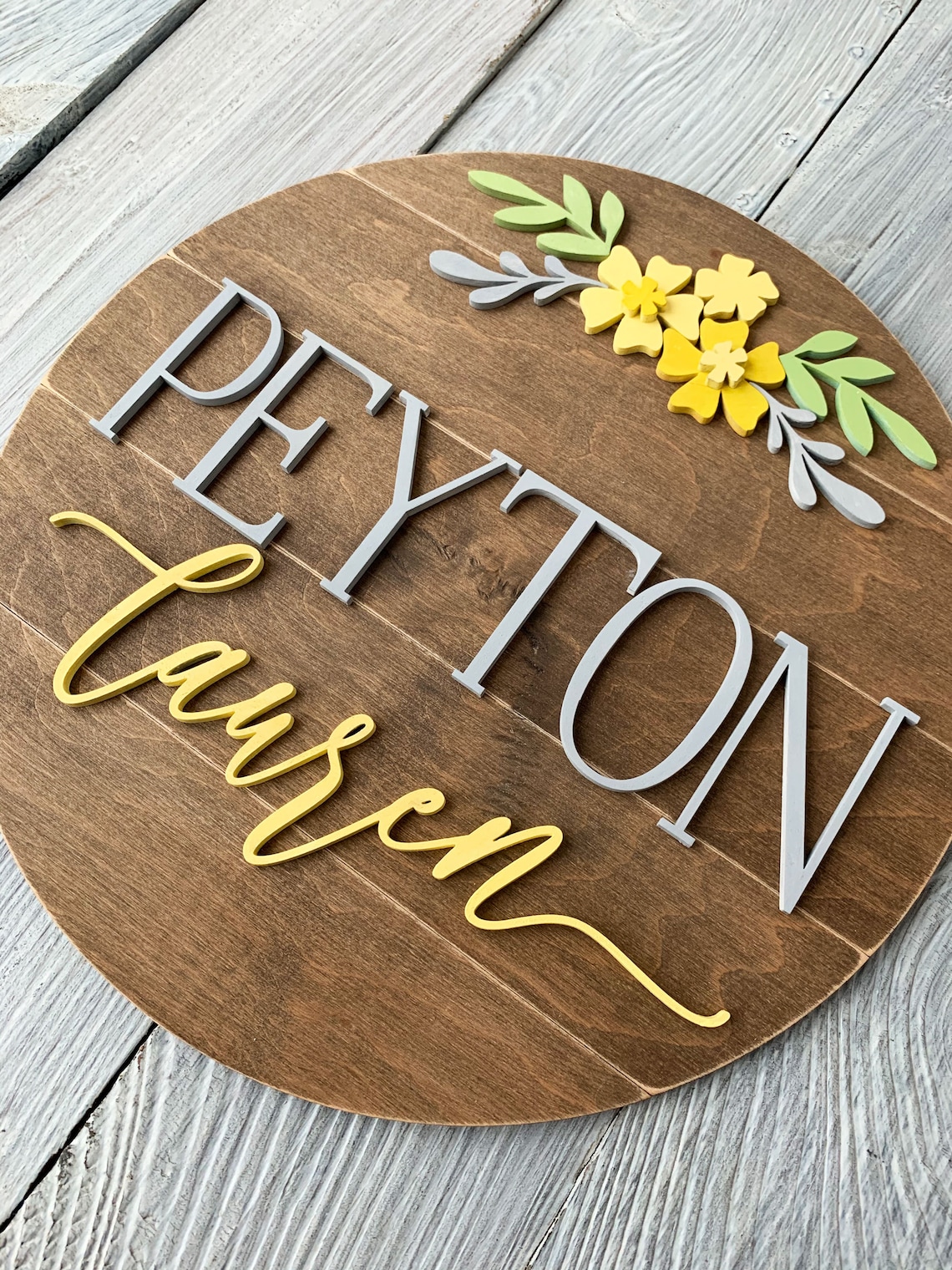 Wooden name plaque for nursery girl Floral baby name sign Etsy