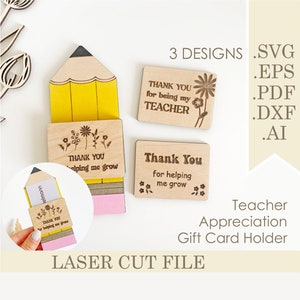 Titular de la tarjeta de regalo de lápiz SVG, Regalos de agradecimiento al maestro Archivo cortado con láser, Regreso a la escuela, Primer día de escuela Regalo para niños al maestro Descargar
