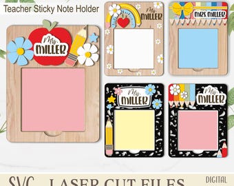Teacher Sticky Note Holder SVG Bundle, Back to School Laser Cut File, Note pad holder Apple Pencil Rainbow Composition Desk Decor, Glowforge