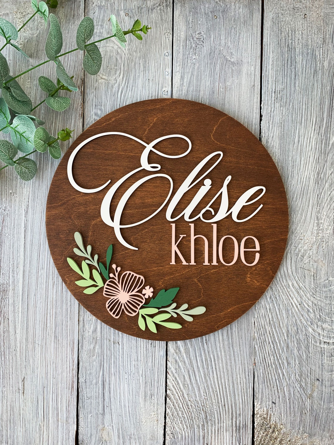 Personalized baby girl name sign for nursery Baby room round Etsy