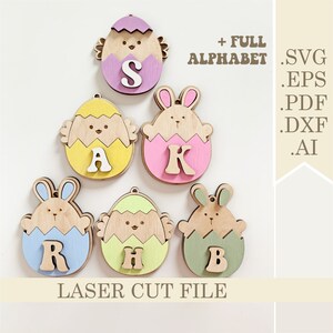 Easter Bunny and Egg Basket Tags SVG, Easter Tag Bundle Laser cut files svg, Easter Hanging Ornaments Svg, Easter gift tag Digital Glowforge