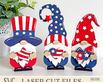 4. Juli Laser Cut Dateien für Glowforge Cricut, Schichtzwerg SVG für Tiered Tablett Dekor Shelf Sitter USA Geschenk