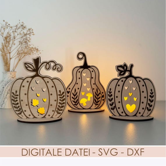 Kürbis Windlicht SVG, Herbst ballonlicht, LED Teelicht Halter Laserdatei xTool Glowforge + Gewerbelizenz