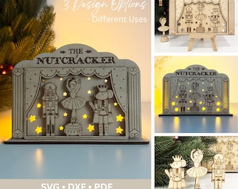 Nutcracker Theater Candle Holder SVG, Christmas Lantern Laser Cut File, Nussknacker, Ballerina, Weihnachten Holzdeko, Glowforge xTool File