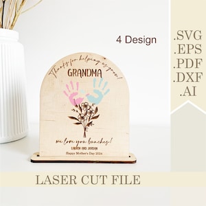 Muttertag Handabdruck Blumenstrauß SVG, DIY Geschenk für Mama, Oma, Laser geschnitten Datei, personalisierte Muttertag Andenken