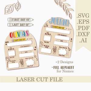 Sinal SVG do primeiro e último dia de aula, arquivo de corte a laser de sinal intercambiável personalizado de volta às aulas, download Svg do quadro escolar de apagamento a seco