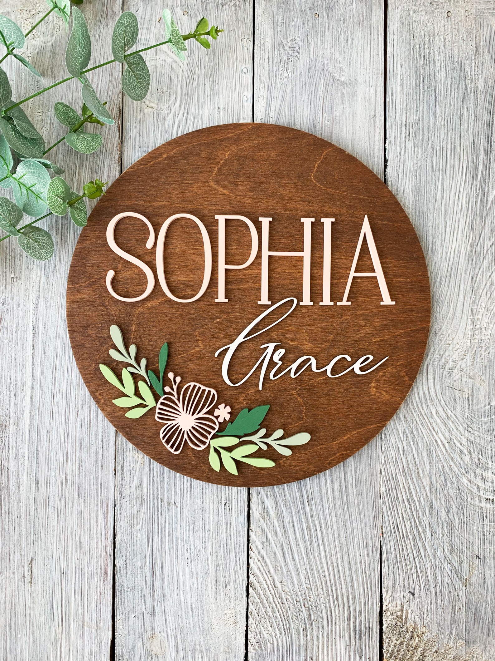 Personalized baby girl name sign for nursery Baby room round Etsy