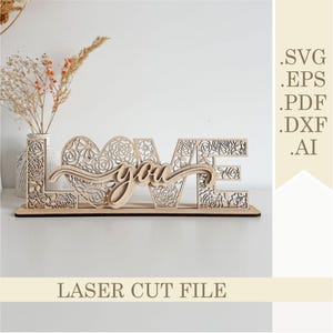 Je t'aime étagère sitter debout signe SVG, fichier découpé au laser coeur de la Saint-Valentin, cadeau de la Saint-Valentin, mariage romantique ou cadeau de fête des mères numérique