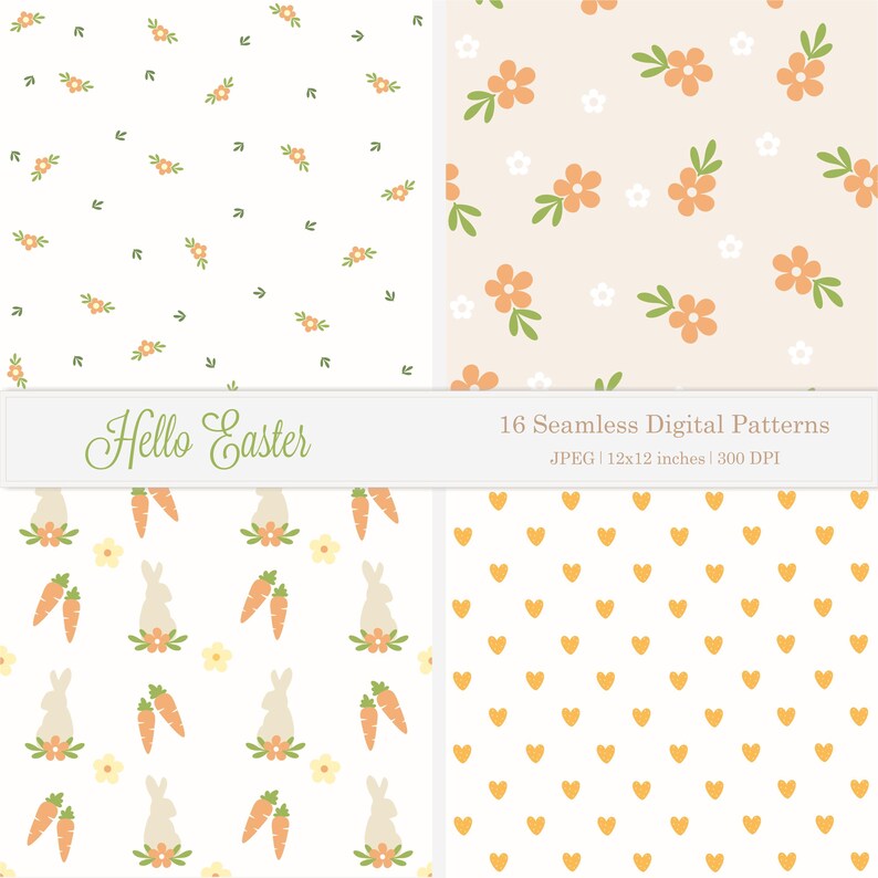 16 Easter Seamless Digital Paper Pack, Easter Bunny Repeat Patterns for ...