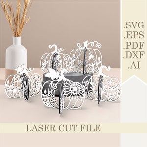 Set von 5 Stapeln Blumen Kürbisse SVG Bundle, 3D stehende Kürbisse Laser geschnitten Datei, Halloween Herbst Erntedank Dekoration Digital Download