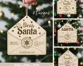 Christmas List Ornament SVG, Dear Santa Envelope Laser Cut File for Glowforge, Xmas Wood Tag Template, North Pole Letter, Digital Download