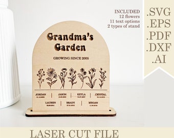 Grandma's Garden Sign SVG, Mom Garden Sign Laser Cut files, Mothers day SVG, Birth Month Flowers, Mom's Garden svg, Kids Gift For Grandma