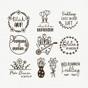 Frühling und Blumen SVG Plotterdatei, 20 Frühlings Sprüche & Blüten Motive, Frühlingsdeko Set für Tür und Fenster imagem 2