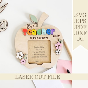 Apple Sticky Note Inhaber SVG, personalisierte Lehrer Wertschätzung Geschenk Laser Cut Datei, Lehrer Floral Note Pad Inhaber Zurück zur Schule Download