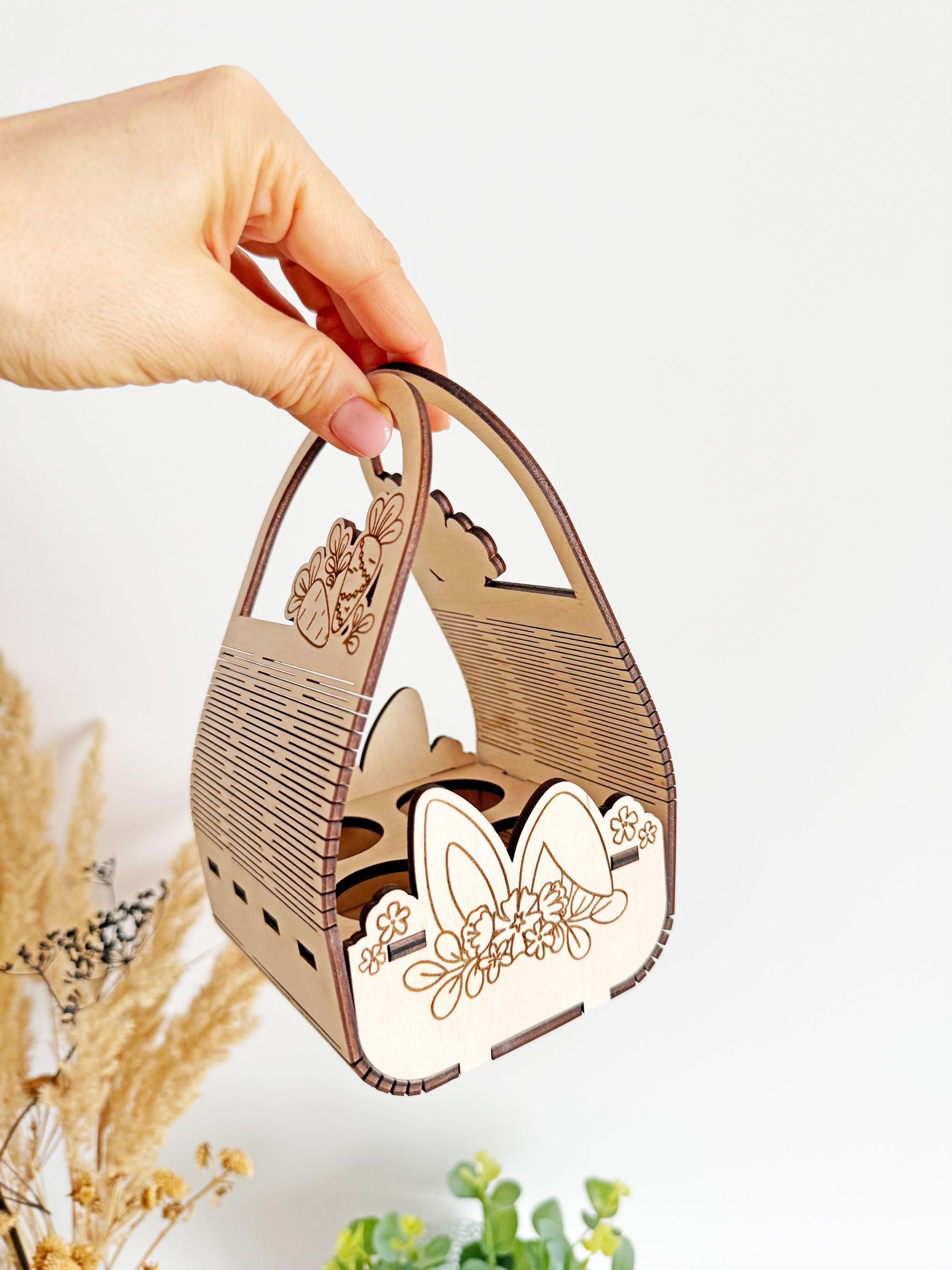Bunny Easter Egg Basket SVG Laser Cut File, Kids Egg Holder for 4 Eggs ...