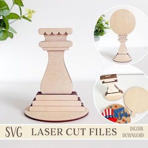 Spindle Interchangeable Base SVG, Tiered Tray Stand Laser Cut File, Round Sign Base for Seasonal Mini Signs, Glowforge XTool SVG