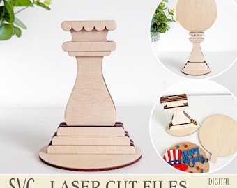 Spindle Interchangeable Base SVG, Tiered Tray Stand Laser Cut File, Round Sign Base for Seasonal Mini Signs, Glowforge XTool SVG