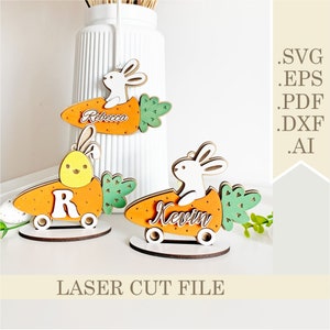 Bunny Carrot Car Basket Tag SVG, Easter Bunny and Egg Tags Laser Cut File, Easter Hanging Ornaments Svg, Easter gift tags Digital Glowforge