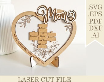 Mother's Day Puzzle Piece Sign SVG, Personalized Gifts for Mom from Kids Laser Cut files, Mom You Are the Piece that Holds Us Together