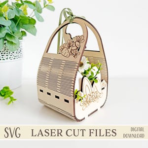 Bunny Easter Egg Basket SVG Laser Cut File, Kids Egg Holder for 4 Eggs, Easter Gift Basket Glowforge