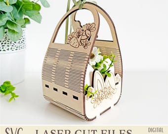 Bunny Easter Egg Basket SVG Laser Cut File, Kids Egg Holder for 4 Eggs, Easter Gift Basket Glowforge