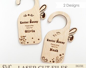 Easter Bunny Please Stop Here SVG, Personalized Easter Door Hanger for Kids Laser File