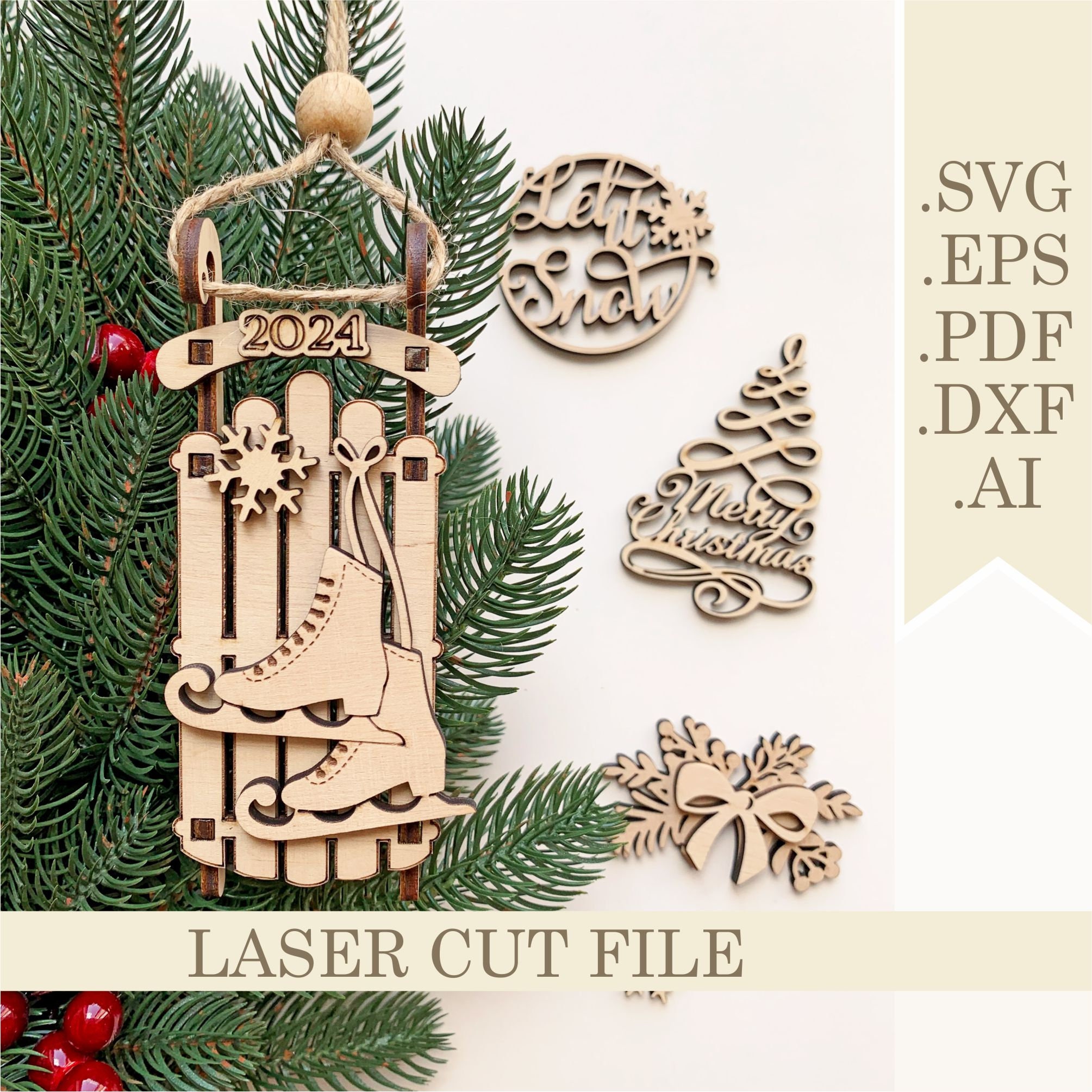 Decoratieve slee houten kerstslee L42×B17×H12cm Decoratieve slee houten kerstslee L42×B17×H12cm