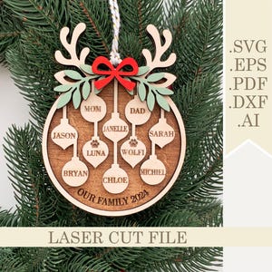 Rentiergeweih Weihnachten Familienname Ornament SVG, Laser Cut Datei Benutzerdefinierte 2-10 Familienmitglieder Namen Dekorationen, Hirschgeweih Ornament Bundle
