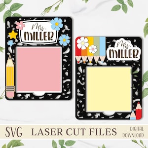 Lehrer Sticky Note Halter SVG Set, Zusammensetzung Notebook Stil, personalisiertes Geschenk für Lehrer Schreibtisch Dekor Laser Cut Datei