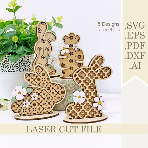 Standing Easter Bunny SVG, Laser Cut file Floral Easter Bunny Tiered Tray, Easter Bunny and Carrot Shelf Sitter, Spring decoration Digital