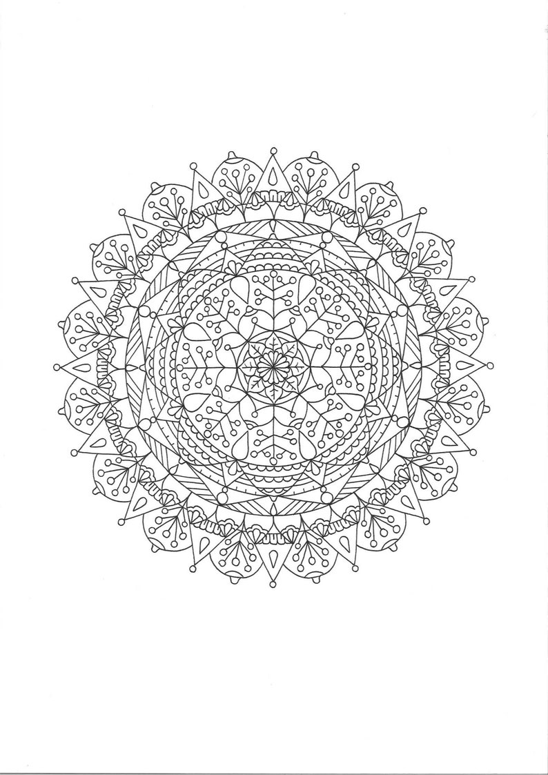 May include: A black and white mandala design with intricate details and patterns. The mandala is circular and has a symmetrical design.