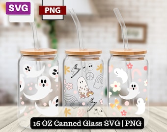 ゴースト Libbey SVG Libbey ガラスラップ、ビール缶ガラス SVG、Libbey、かわいいゴースト SVG、ハロウィン Libbey SVG、ゴースト缶ガラス SVG、16 オンス ガラスラップ