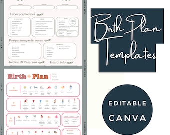 Birth plan template, pregnancy planner, labor and delivery, natural birth plan, doula , pregnancy journal, visual birth plan