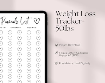 Weight Loss Tracker, 50 lbs kg, Weight loss Journal, 50 Pounds, Weight loss Track, Weight loss Chart, Weight loss printable, weightloss
