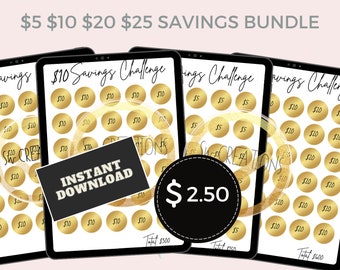 Savings Challenge Bundle, Digital planning,  Savings Tracker, Saving Challenge Printable,cash budget, A6 cash envelopes, 5 dollar challenge,