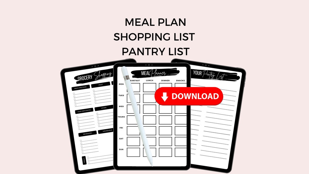 Meal Planning Bundle: Meal Plan, Shopping List, and Pantry List, Weight ...